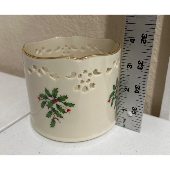 Lenox Holiday Wine Bottle Holder Porcelain With Gold Trim & Holly Design - Picture 4 of 5